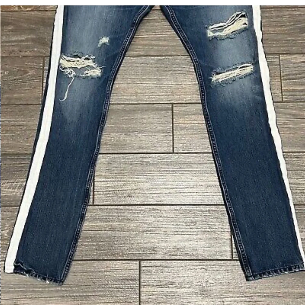 Pac Sun Vertical Stretch Jeans 34X33 Stacked Skinny White Side Paint Stripe - Picture 5 of 10